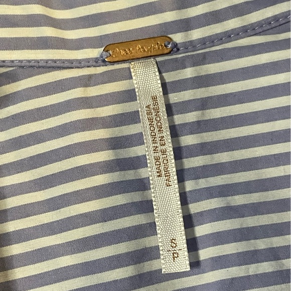 Free People Ruched Sleeve Blue Striped Collar Button Down Shirt - Picture 8 of 9